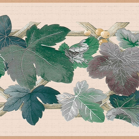 Dundee Deco's Peel and Stick Wallpaper Border - Nature Green Yellow Leaves on a Vine Wall Border Retro Design, 15 ft x 7 in, Self Adhesive