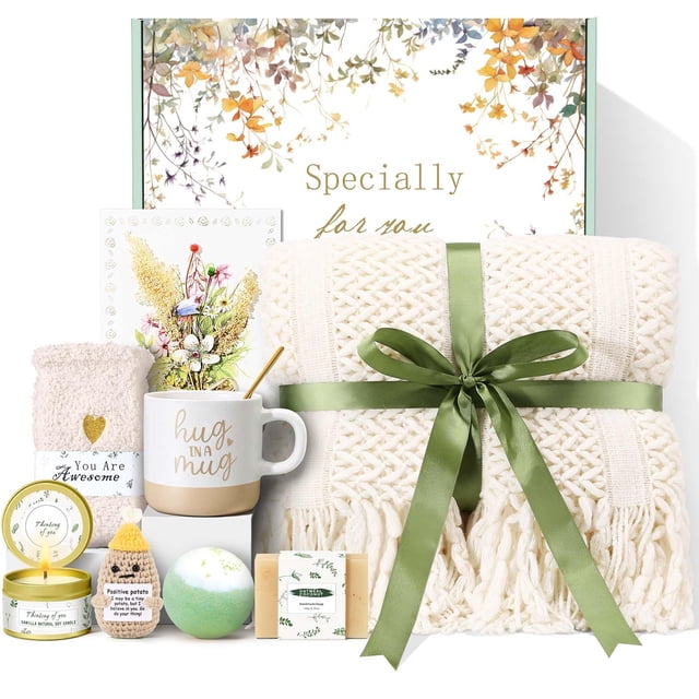 Cesta de regalo Kalokey Self Care Spa para mujer con manta y vela