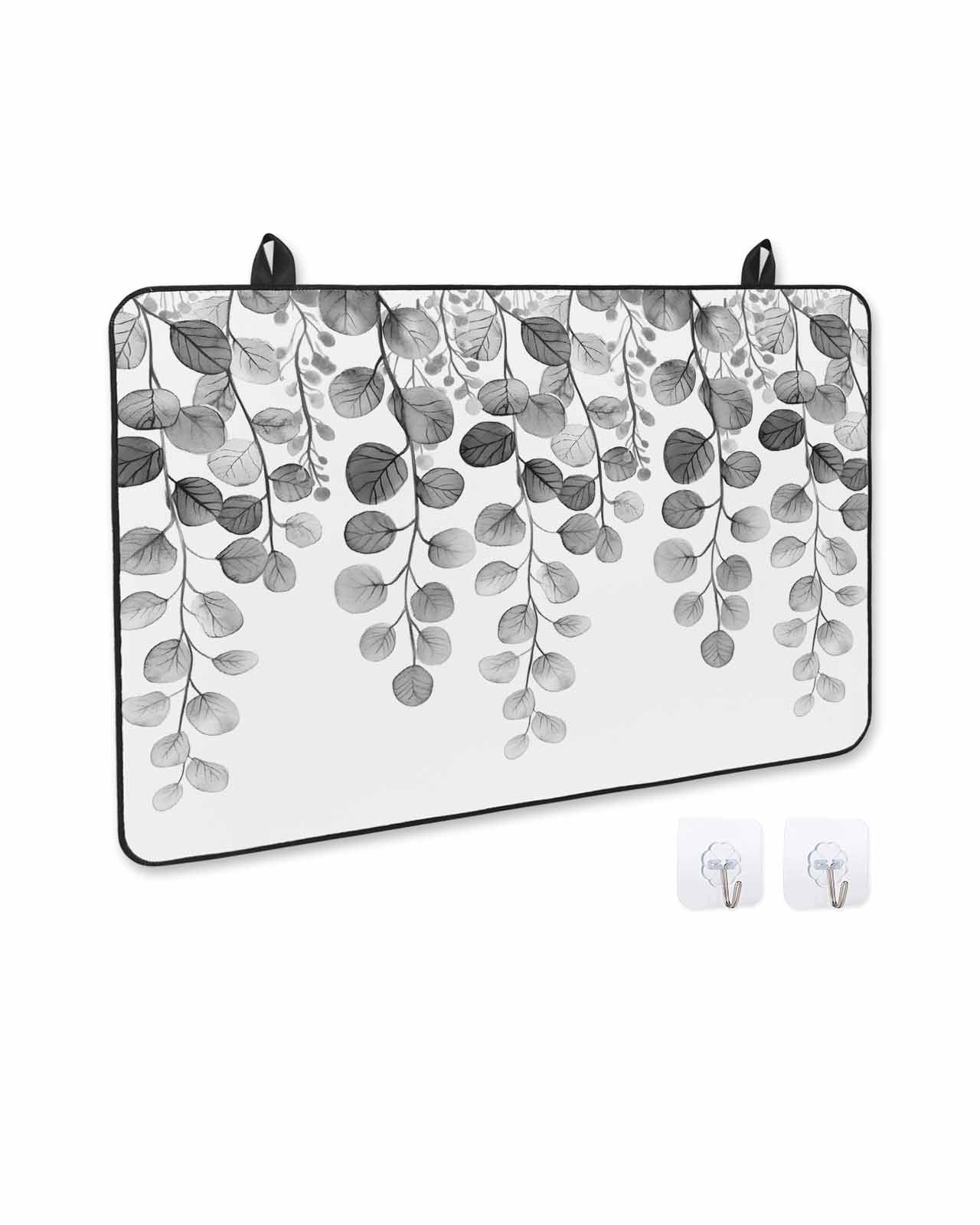 nqOlkjepod Large Induction Cooktop Protector Mat 24"x21", Gray Eucalyptus Leaves Stove Top Covers for Electric Stove, Watercolor Floral Leaf Plants Stove Burner Cover Mats, Glass Top Stove Cover