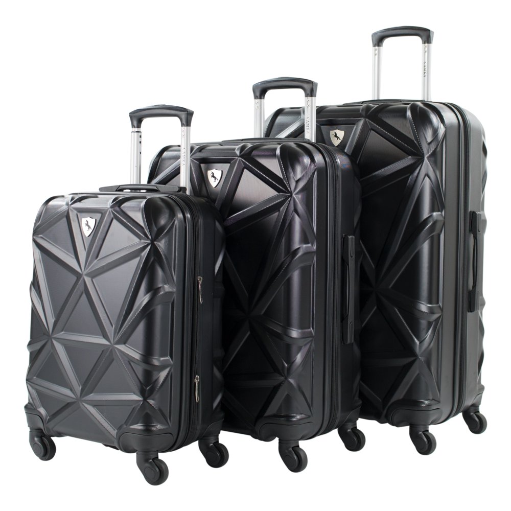 Amka Gem 3Piece Hardside Expandable Spinner Luggage Set, Black