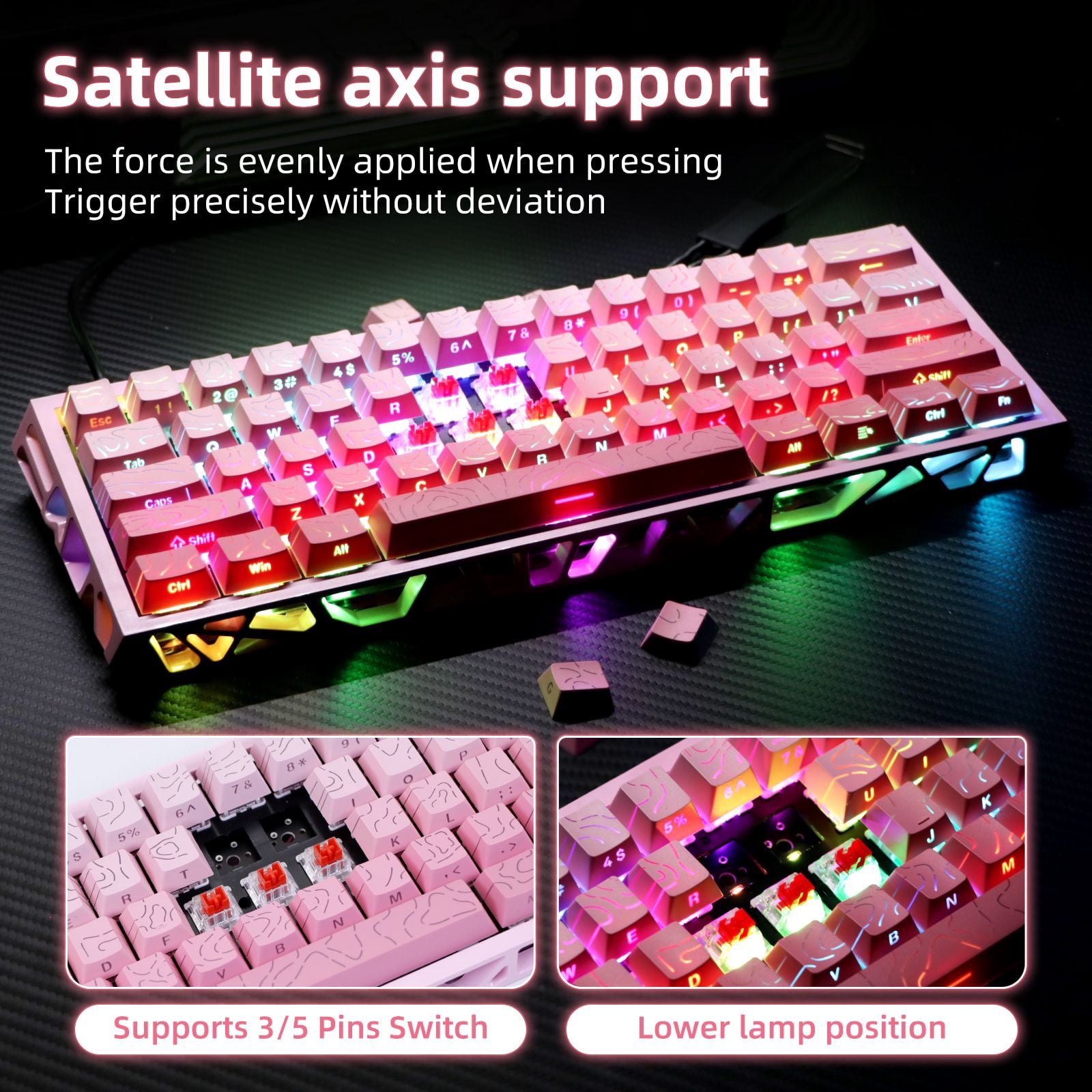 61 Keys Mechanical Keyboard, 60% Layout, Hollow Shell in 6 Colors, RGB Backlit, Full N-Key Rollover, Hot-Swappable Linear Red Switch, Backlit PBT Keycaps
