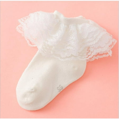 

Kid Baby Girls Lace Socks Soft Anklet with Pleated Ruffles 1-12 Years