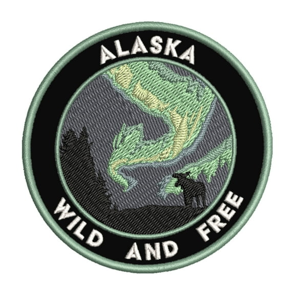 Alaska, Wild And Free 3.5 Inch Iron Or Sew On Embroidered Fabric Badge Patch Seek Adventure, National Park Iconic Series