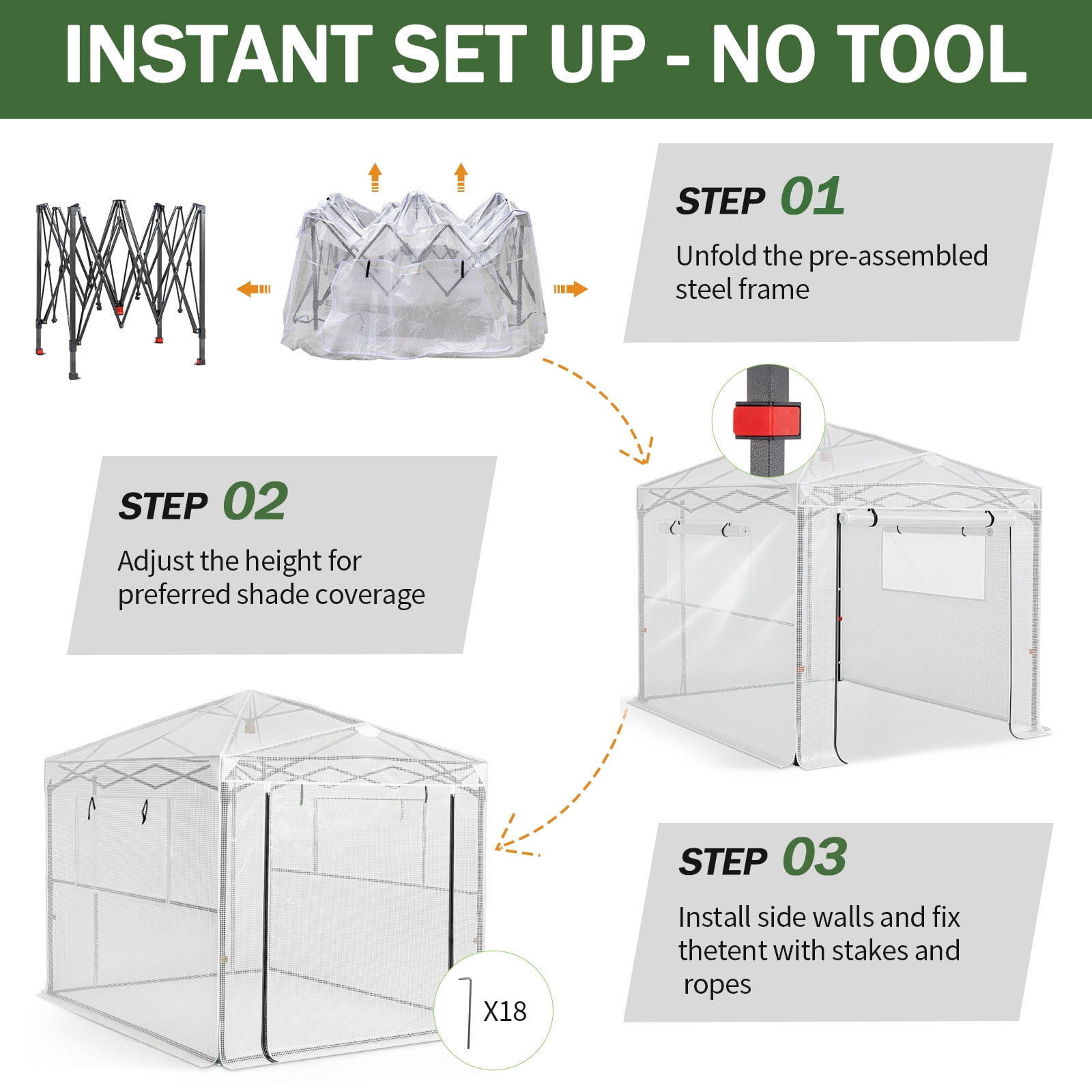 Ktaxon Pop Up Greenhouse Tent, 6x8ft Instant Walk-in Design with White Weatherproof PE Cover