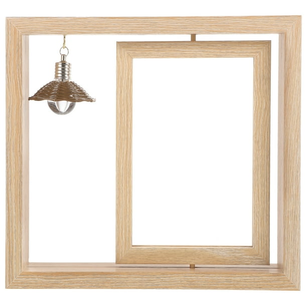 Marco de fotos de madera giratorio de doble cara, marco de fotos de madera giratorio, decoración del hogar con lámpara