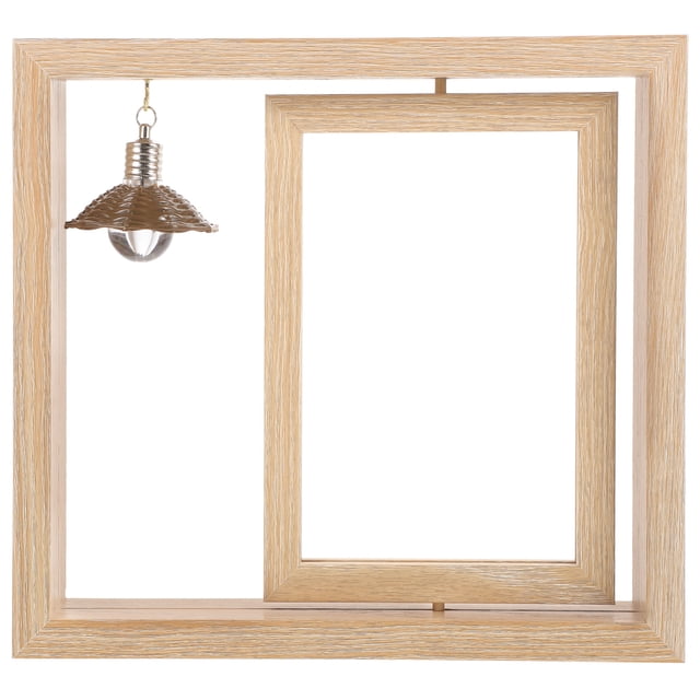 SHISUYAN Double Sided Rotating Wood Picture Frame Rotating Wood Photo Frame Home Decor with Lamp