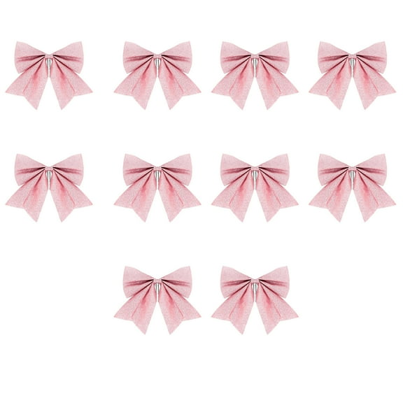 HomeDM 10Pcs Pink Christmas Bows Decorations 5.9" X 5.5" Xmas Wreath Bows Christmas Tree Hanging Ornaments Ribbon Bows for Tree Home Party Front Door Wreath Holiday Decor