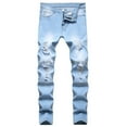 thumbnail image 2 of RYDCOT Men's Ripped Distressed Destroyed Jeans Straight Fit Slim Fit Washed Skinny Denim Pants Light Blue, 2 of 4