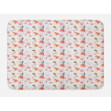 Ballerina Bath Mat, Unicorn with Mane Ballet Dancer Vibirnum Leaves and Winged Elf Playing the Lyre, Plush Bathroom Decor Mat with Non Slip Backing, 29.5" X 17.5", Multicolor, by Ambesonne