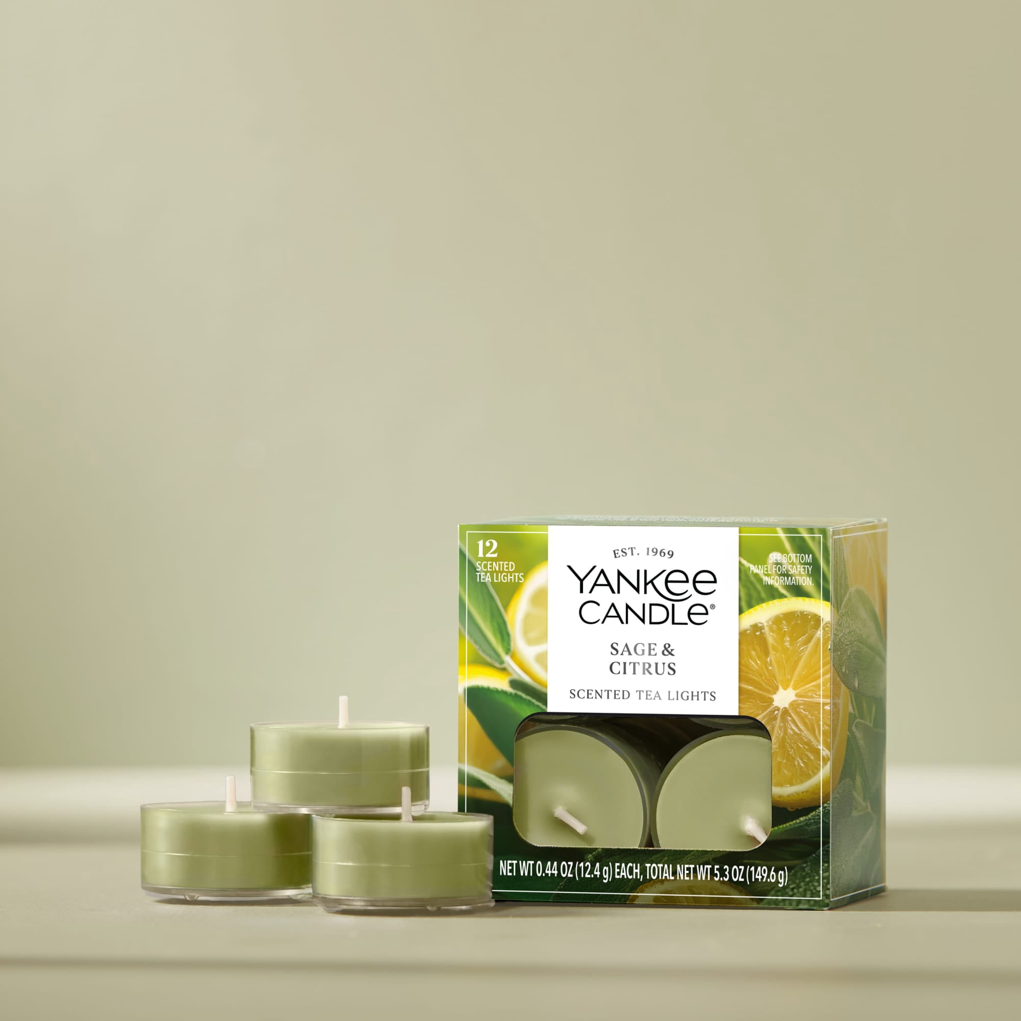Yankee Candle Scented Tealight Candles, 12-Pack, Sage & Citrus Mini Candles