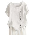 thumbnail image 1 of JUNWELL Spring Tops Womens Casual Loose Button Linen Plus Size Daily Boho Tanic T-shirt Blouse Tops Cute Tops White L, 1 of 3