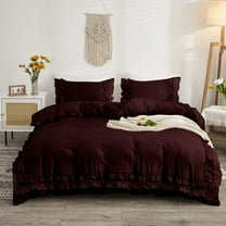 DNG Creations 1 Piece Double Ruffle Duvet Cover With Zipper Closure ( Solid Wine ) All-Season 100% Egyptian Cotton, 800 Thread Count ( Oversized Queen - Size )