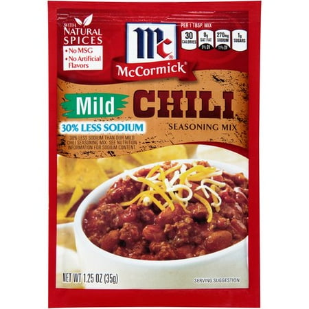 McCormick® 30% Less Sodium Mild Chili Mild Seasoning Mix, 1.25 OZ