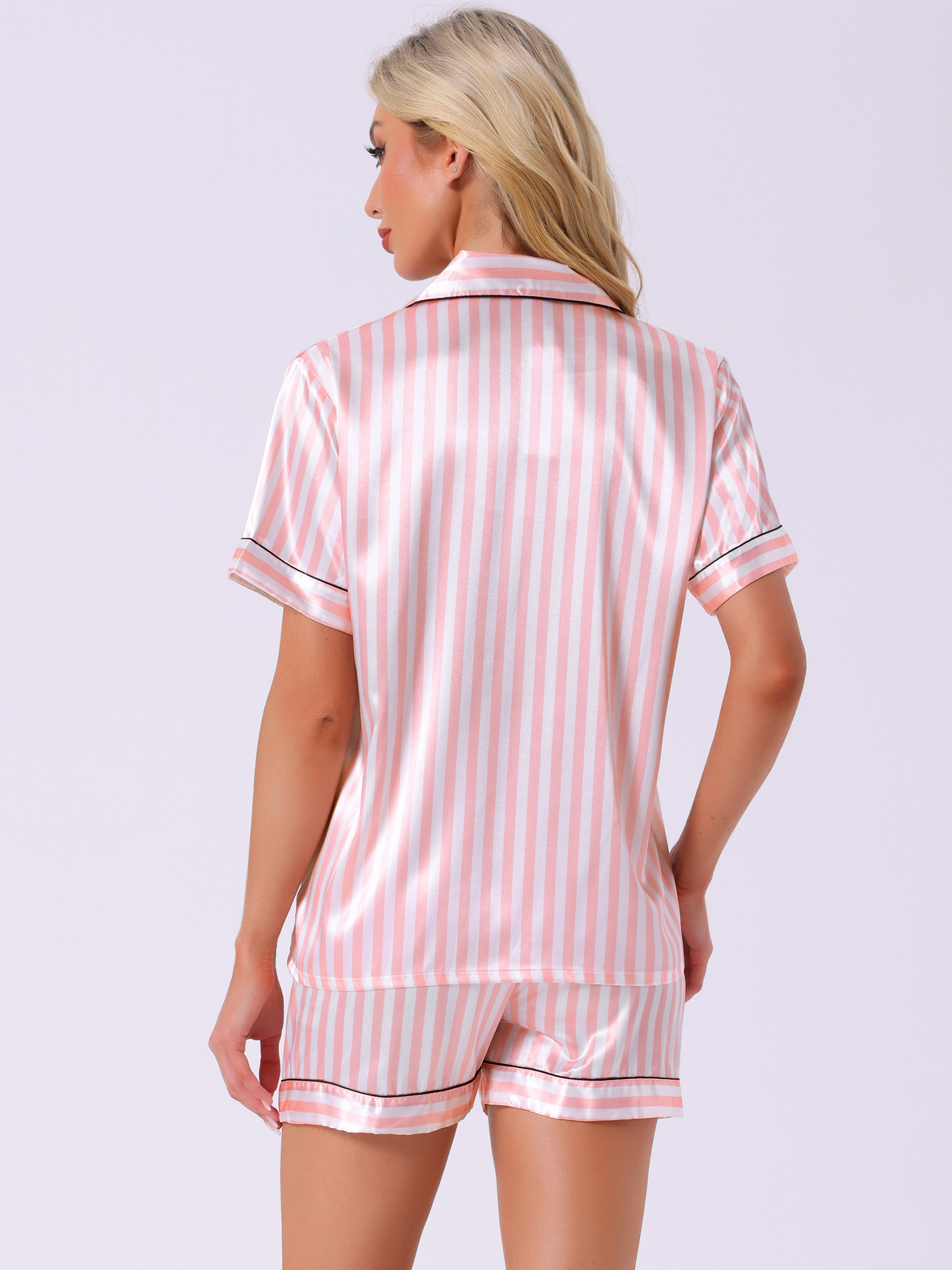 DARING DIVA Women's Hawaiian Shirt with Shorts Pajamas Set XL Pink-Stripe