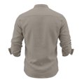 thumbnail image 4 of GrmtClth Relaxed Fit Mens Casual Shirts, Stand Mandarin Collar Adjustable Roll Sleeves Front Pleated Daily Office Casual Blouses Gray M, 4 of 5