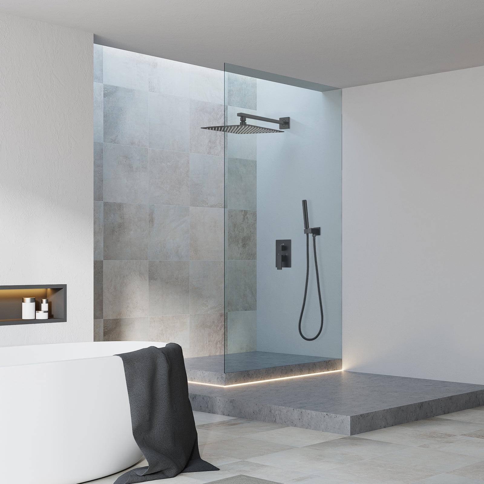 Hoimpro 12” Rainfall Shower System – 4 Body Jets + Rainfall Head + 2-in-1 Handheld, Matte Black, Brass Valve, CUPC Certified