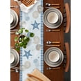 thumbnail image 2 of nqOlkjepod Light Blue Coastal Table Runner 72 Inches Long Farmhouse Dress Scarves, Ocean Nautical Starfish Coral Striped Dining Tablerunner for Coffee Table/Kitchen Island/Party Décor, 14" x 72", 2 of 8