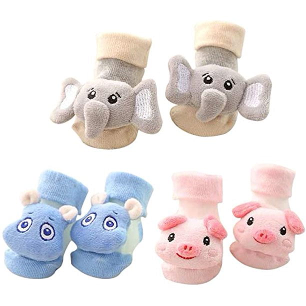 OUSITAID Cute 3D Cartoon Anti-Skid Baby Booties Sock Slipper Shoes Doll Socks with Bells (Set of 3)