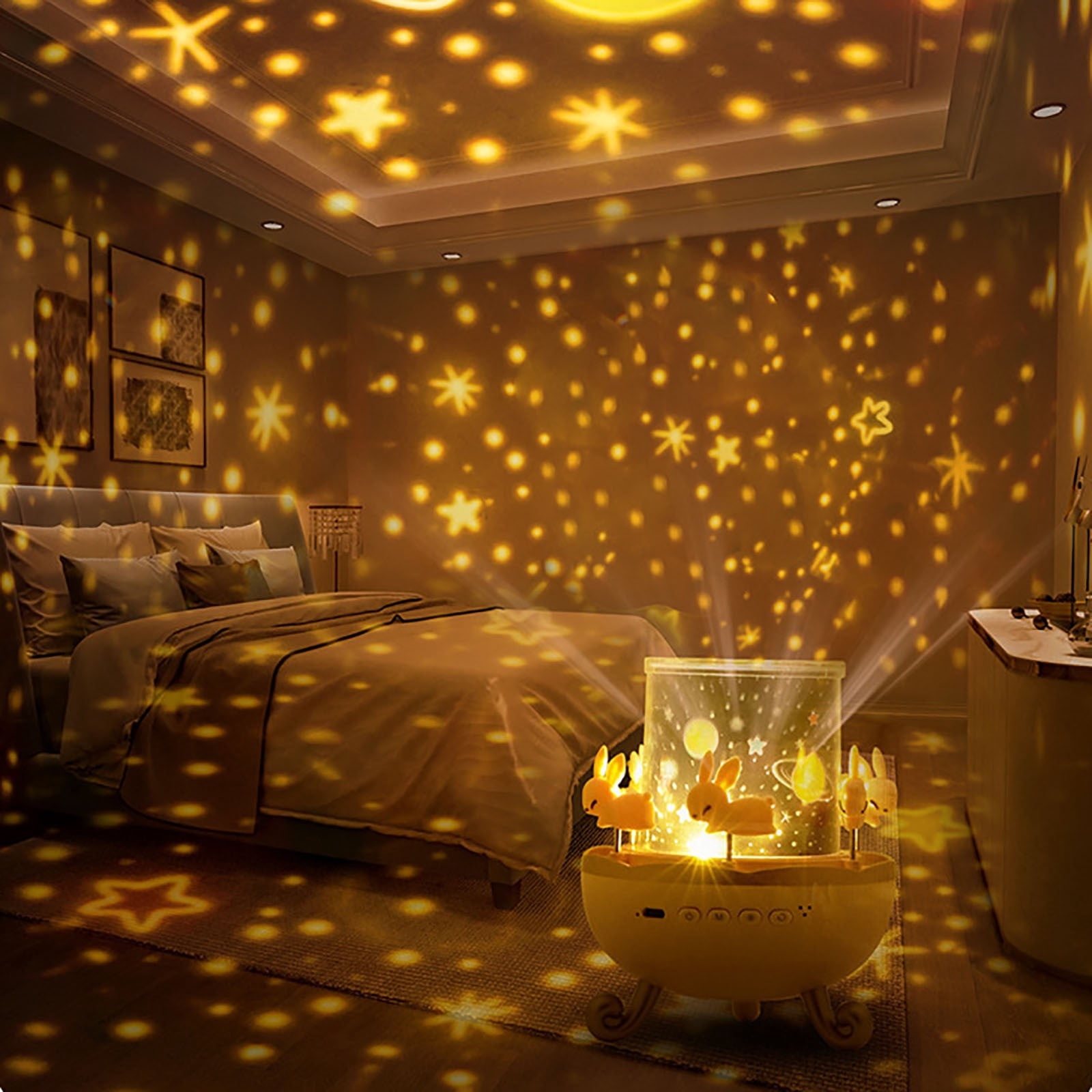 Starry Sky Projection Music Box Lamp, Night Light Ambiance Lamp, Bedroom Projector Light, with Melodies and Galaxy Effects for Room and Nursery Decor, Children and Relaxation Seekers