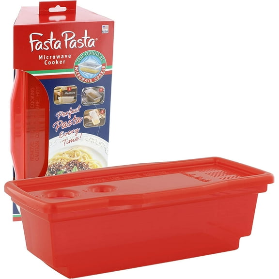 Microwave Pasta Cooker- The Original Fasta Pasta (Red) No Mess, Sticking or Waiting For Boil- Perfect Al Dente Every Time- for Dorms, Small Kitchens, or Offices