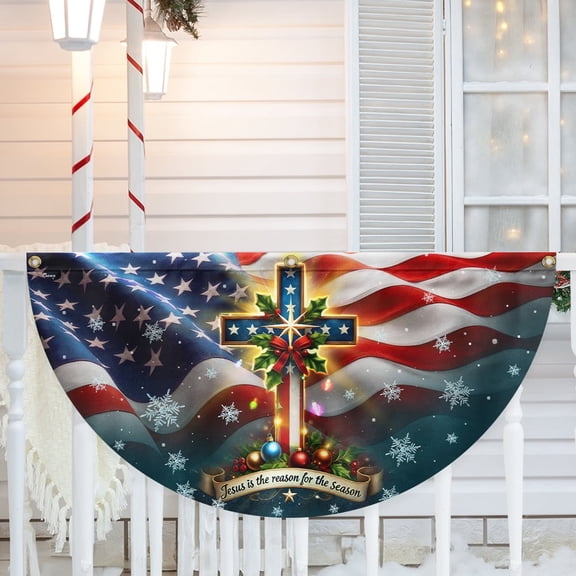 FLAGWIX Christian Cross Christmas Jesus Is The Reason For The Season Non-Pleated Fan Flag MLN4078FL 1.5x3 ft, 1 Pack Suitable for Outdoor and Indoor
