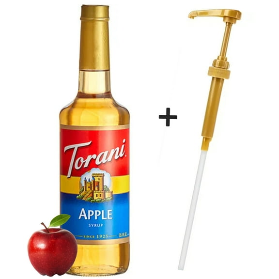 Torani Apple Flavoring / Fruit Syrup, 25.4 oz (750 mL) Glass Bottle Gold Syrup Pump
