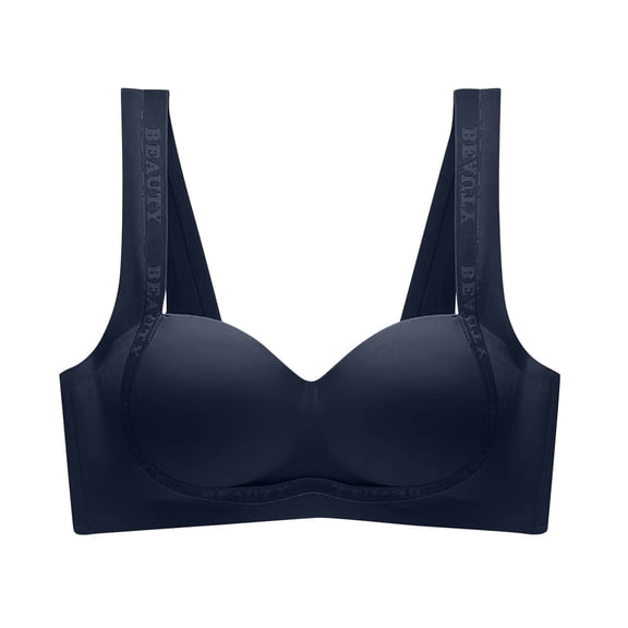 LYEAA T Shirt Bras for Women Wireless Seamless Push up Daily Bras Wirefree Wide Strap Lift Soft Bralette No Wire Breathable Comfort Sleeping Bras Black 34/75AB