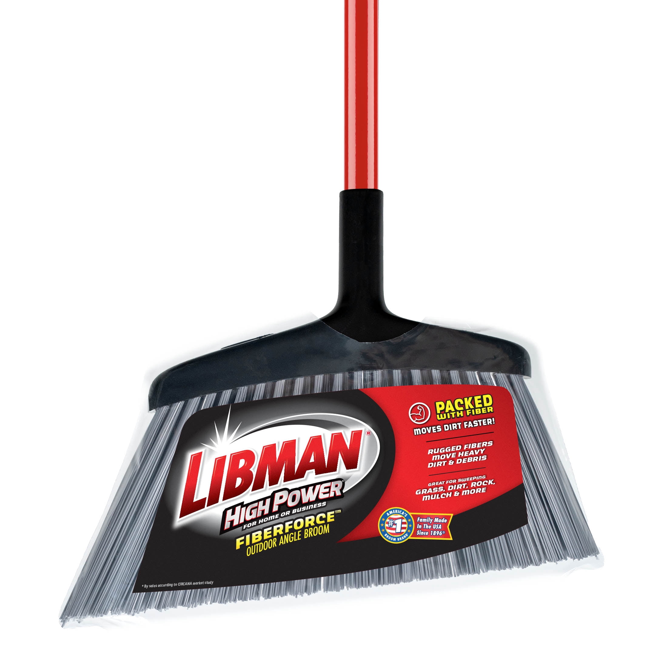 Libman Rough Surface Angle Broom with Red/Black Steel Handle 14 inch Wide