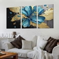 thumbnail image 2 of FUMJ  Modern Canvas Flower Wall Art Abstract Gold Teal Floral Paintings on Canvas Still Life Artwork for Home Kitchen Living Room Bedroom Classroom Decorations Wall Decor 12''x16''X3 Panels, 2 of 4