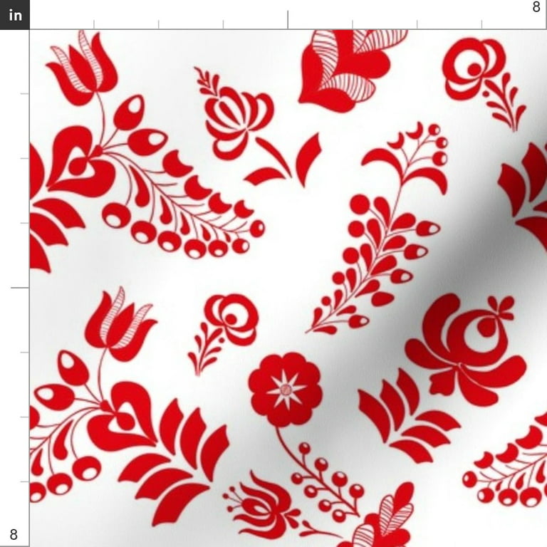 Spoonflower Fabric - Folk Art Red White Scandinavian Floral European  Printed on Petal Signature Cotton Fabric by the Yard - Sewing Quilting  Apparel Crafts Decor 