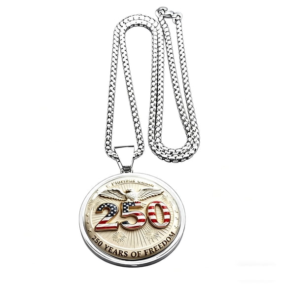 250th Anniversary Patriotic Pendant Necklace, Stainless Steel Commemorative Freedom Charm Necklace, American Eagle & Flag-Inspired Jewelry for Everyday Wear & Gifting