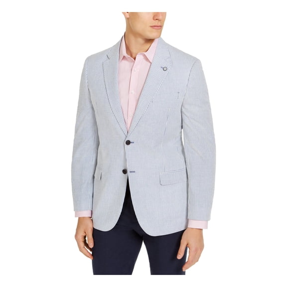 NAUTICA Mens Blue Single Breasted, Striped Cotton Blend Jacket 42R