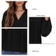 thumbnail image 5 of Blusa de mujer Cuello en V Costuras de encaje Dobladillo con volantes Color puro Linterna elegante Manga larga Top de mujer Negro M, 5 of 6
