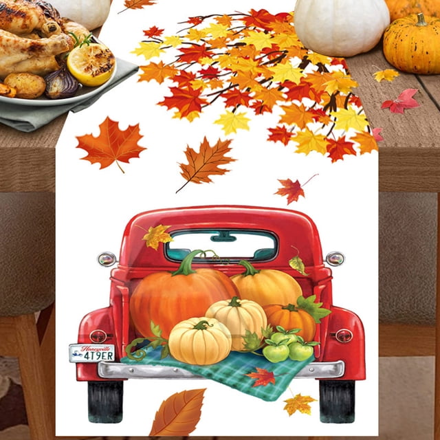 asddcavvf Nappe d'Automne 72x13 Pouces Action de Grâce Citrouille d'Automne Orange pour Fête Pique-Nique Dîner Table à Pompons