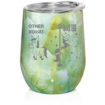

12 oz Double Wall Vacuum Insulated Stainless Steel Stemless Wine Tumbler Glass Coffee Travel Mug With Lid Boss Superstar Unicorn Funny (Turquoise Green Marble)