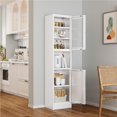 thumbnail image 2 of Metal Bathroom Storage Cabinet, 67" Tall Narrow Freestanding Floor Cabinet with Adjustable Shelves and Open Compartment, Slim Metal Locker for Laundry, Kitchen, Dining Room (White-Glass, 67"H), 2 of 7