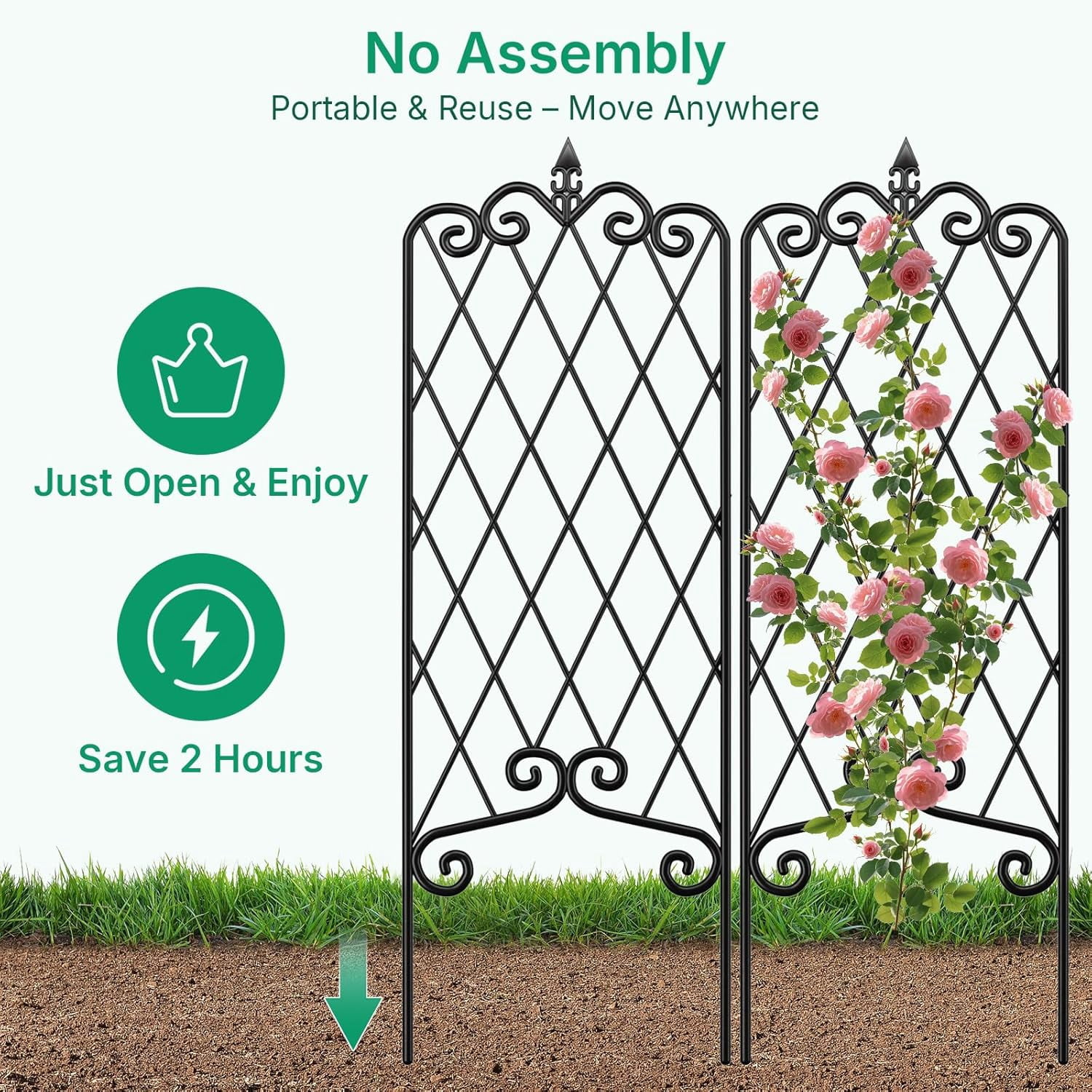 Garden Trellis for Climbing Plants 47” x 16” Rustproof Black Iron Plant Trellis Potted Vines Vegetables Flowers Patio Metal Wire Lattices Grid Panels for Ivy Cucumbers Clematis 2 Pack