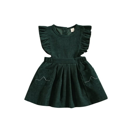 

Arvbitana Toddler Girl Corduroy Dress Ruffle Sleeveless Ribbed High Waist Pleated Princess Party Dresses