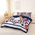 thumbnail image 2 of Castle Fairy Baseball Print Duvet Cover Queen, Geometric Stripes Queen Bedding, Red Navy,Navy Blue Reversible,3-Piece,1 Duvet Cover and 2 Pillowcases, 2 of 6