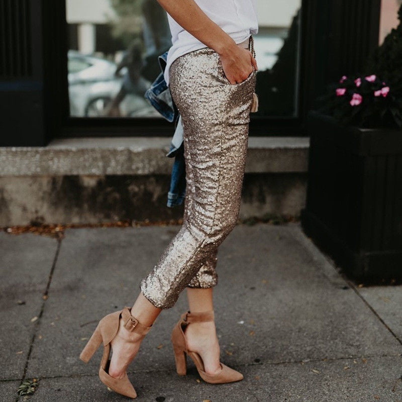 High waisted glitter leggings hot sale