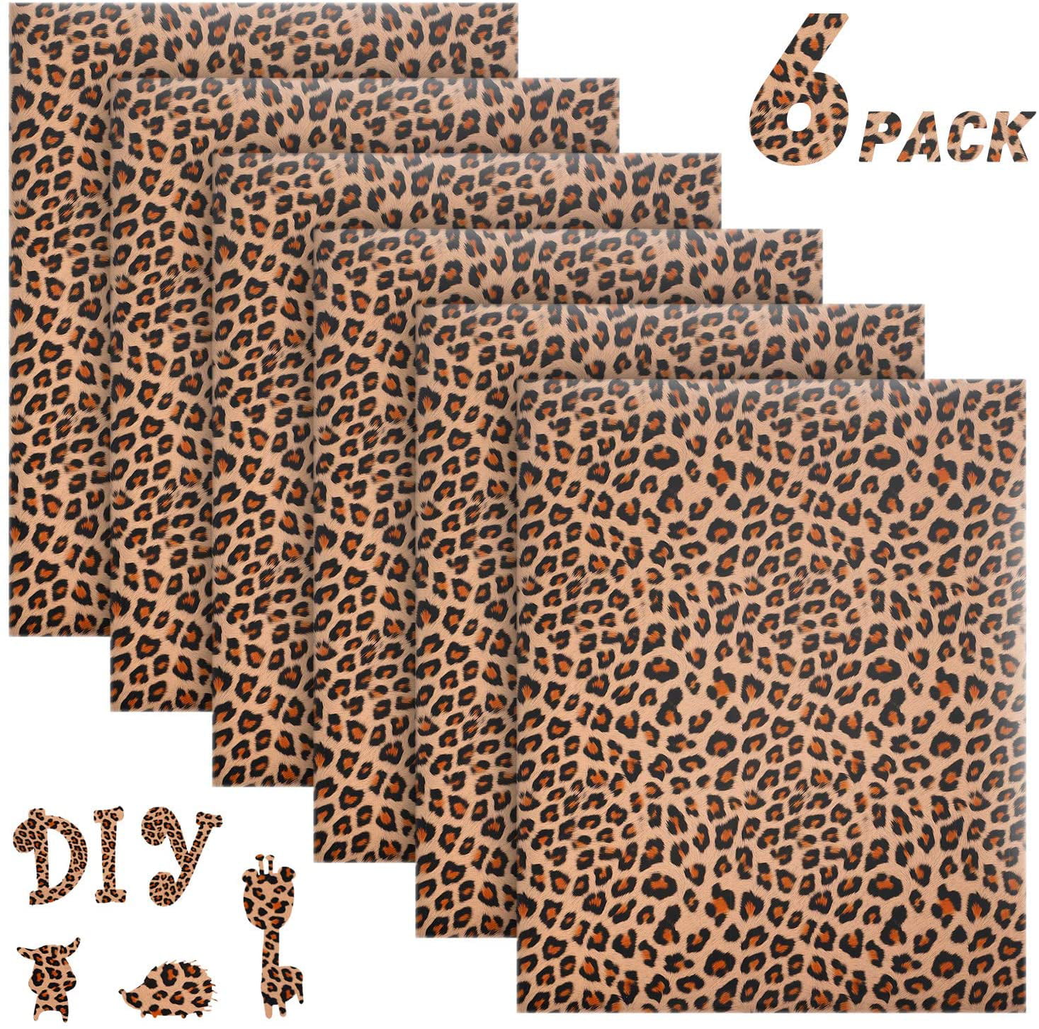 Leopard Pattern Heat Transfer Vinyl Animal Print HTV 12 x 10 Inch Iron on Vinyl for DIY Clothing T-Shirts Hats 6 Sheets 