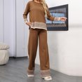 thumbnail image 4 of BangWanChi Two Piece Sets for Women Skirt Women New Awinter Fashion Sweater Loose Casual Long Sleeved Wide Leg Pants Knitted Two-piece Set Long Sleeved Round Neck Top/shirt Set, 4 of 5