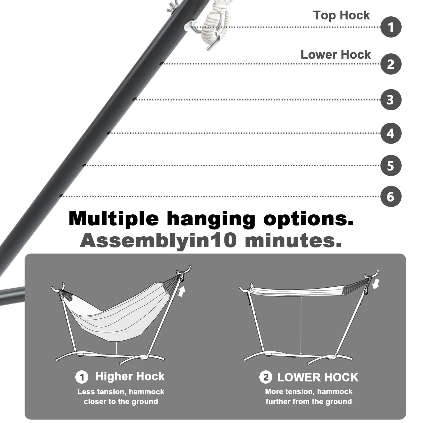 Double Hammock with Stand Sturdy 440lbs Capacity Hammock for Camping Outside Garden Outdoor Indoor Patio Backyard, Brown