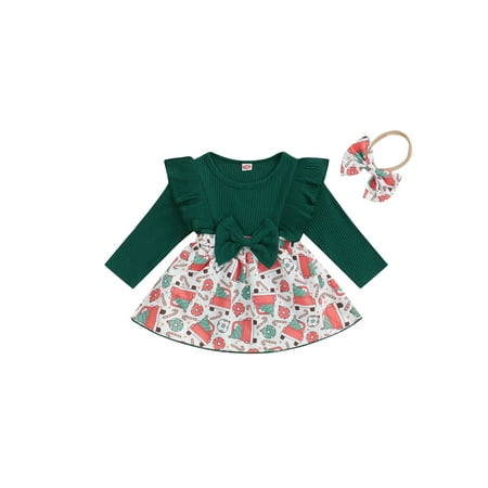 

RSRZRCJ Baby Girls Christmas Outfit Santa Claus/Tree Print Romper Headband