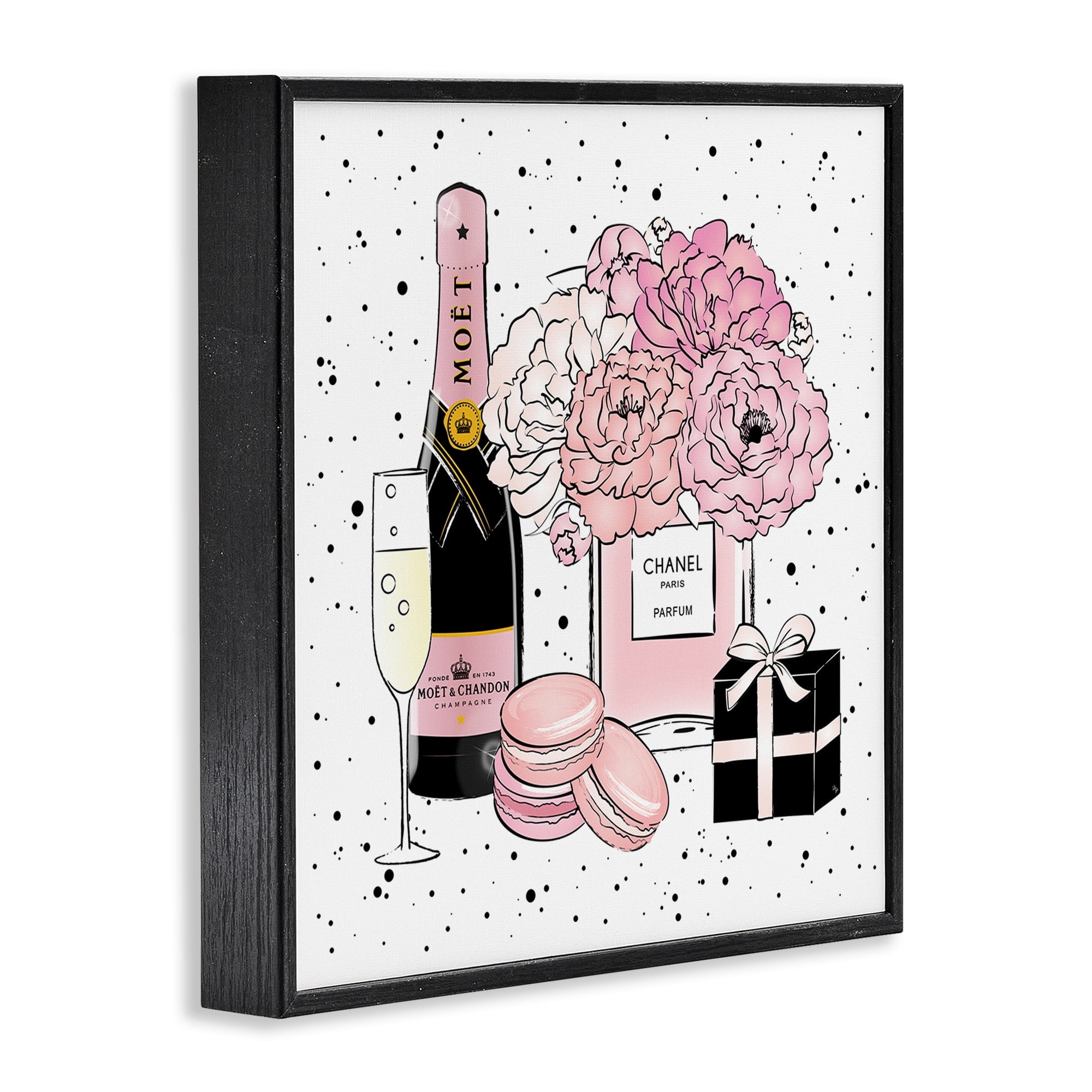 Stupell Industries Pink Glam Celebration Fashion Dessert Champagne Beauty & Fashion Painting Black Framed Art Print Wall Art, 12 x 12