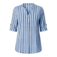 thumbnail image 3 of cocolona Womens Collared Shirt Summer Striped Short Sleeve Button Tops Dressy Casual Business Outfits Blouses, 3 of 7