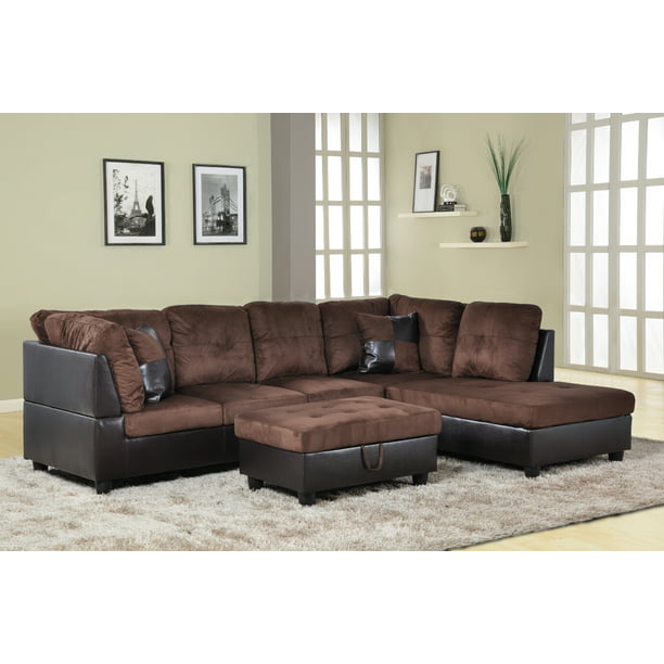 Aycp Furniture 3pcs L Shape Sectional, Microfiber And Faux Leather Sectional Sofa
