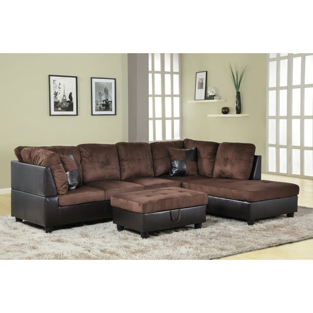 Aycp Furniture 3pcs L Shape Sectional Sofa Set Right Hand Facing Chaise Microfiber Faux Leather Upholstery Material Chocolate Color More Colors Styles Available Com Aycp Furniture 3pcs L Shape Sectional, Microfiber And Faux Leather Sectional Sofa