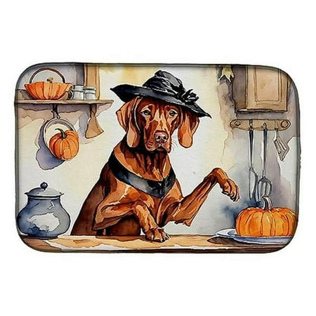 

21 x 14 in. Unisex Vizsla Fall Kitchen Pumpkins Dish Drying Mat