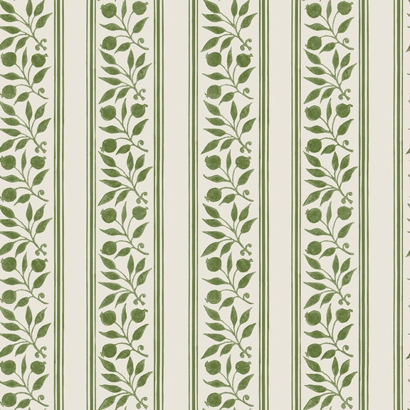 Morris & Co. Rosehip Stripe Boughs Green Peel and Stick Wallpaper